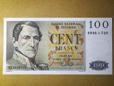 【Blue Auction】世界纸币精拍第792期——18级TOP拍卖/信誉/品质/专业/高效💫 - 比利时 1954年100法郎 法属风 AU+品相