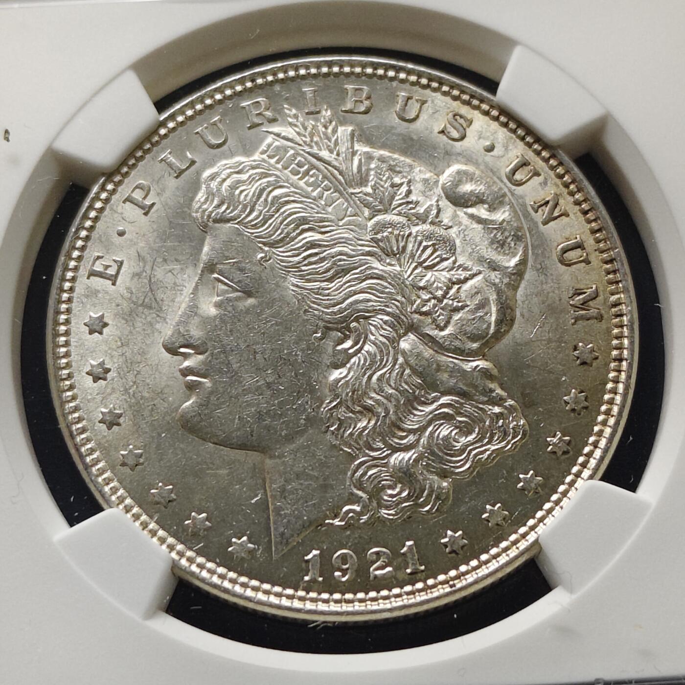【全场包邮】纯粹捡漏拍511场 美国1921年1元摩根银币【38.1毫米26.73克90%】-NGC MS62