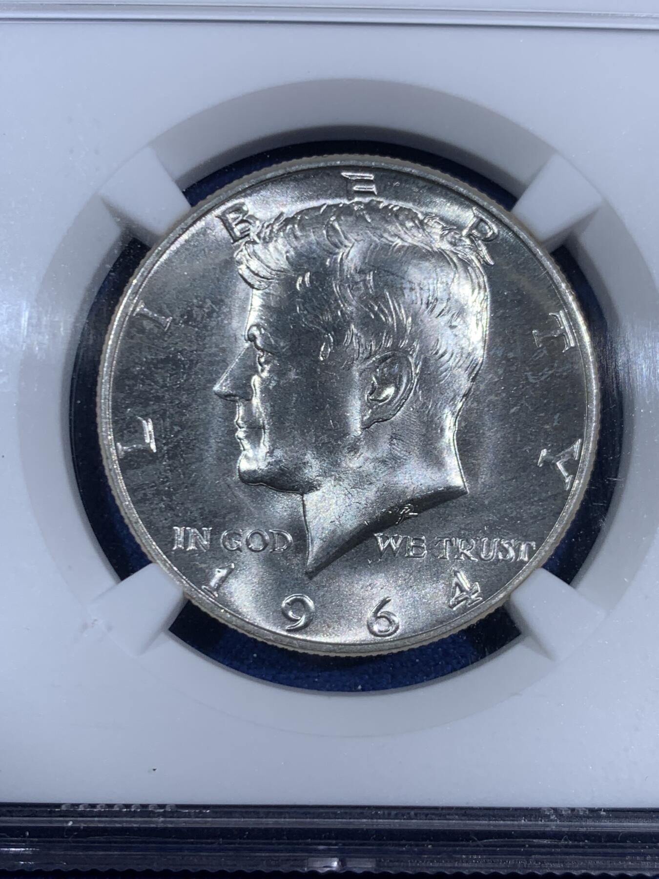 《竞宝斋》第468场 周日，周一 2场连拍 （全场包邮）欢迎送拍 NGC MS64 美国1964年肯尼迪50美分，转光强烈，状态极佳