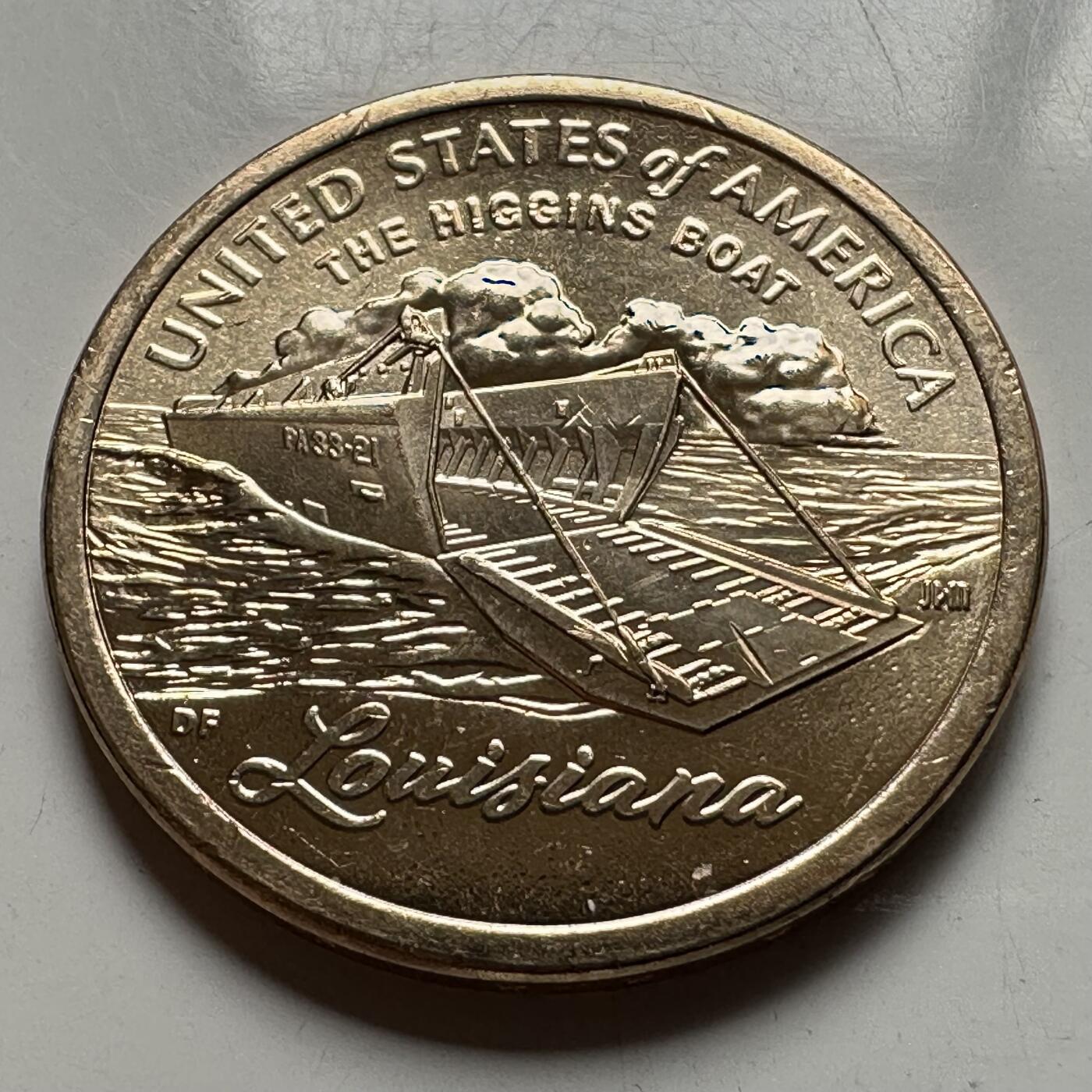 🌹外币初藏🌹🐯2026年第26场  各国纪念币专场 每周二四六晚8️⃣点 接代拍 美国 2023年 创新者系列路易斯安那州主题 纪念希金斯登陆艇的二战军工创新成就 1元纪念币