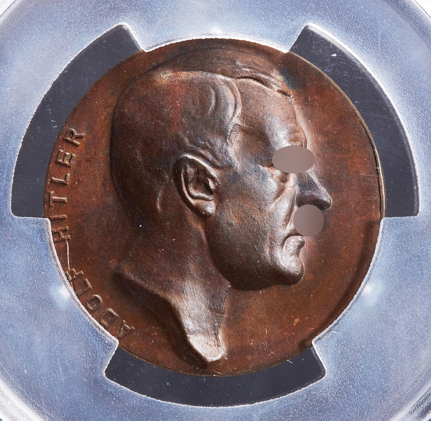 【俄甄集藏】2026年(049)03-18星期三 晚 19:30 全场包邮 德国第三帝国1933-1945年纪念总理单面铜质样章，PCGS SP63，高浮雕，巧克力包浆，稀少品种，唯一亚军分，直径：50mm，原图联系客服或官网查询