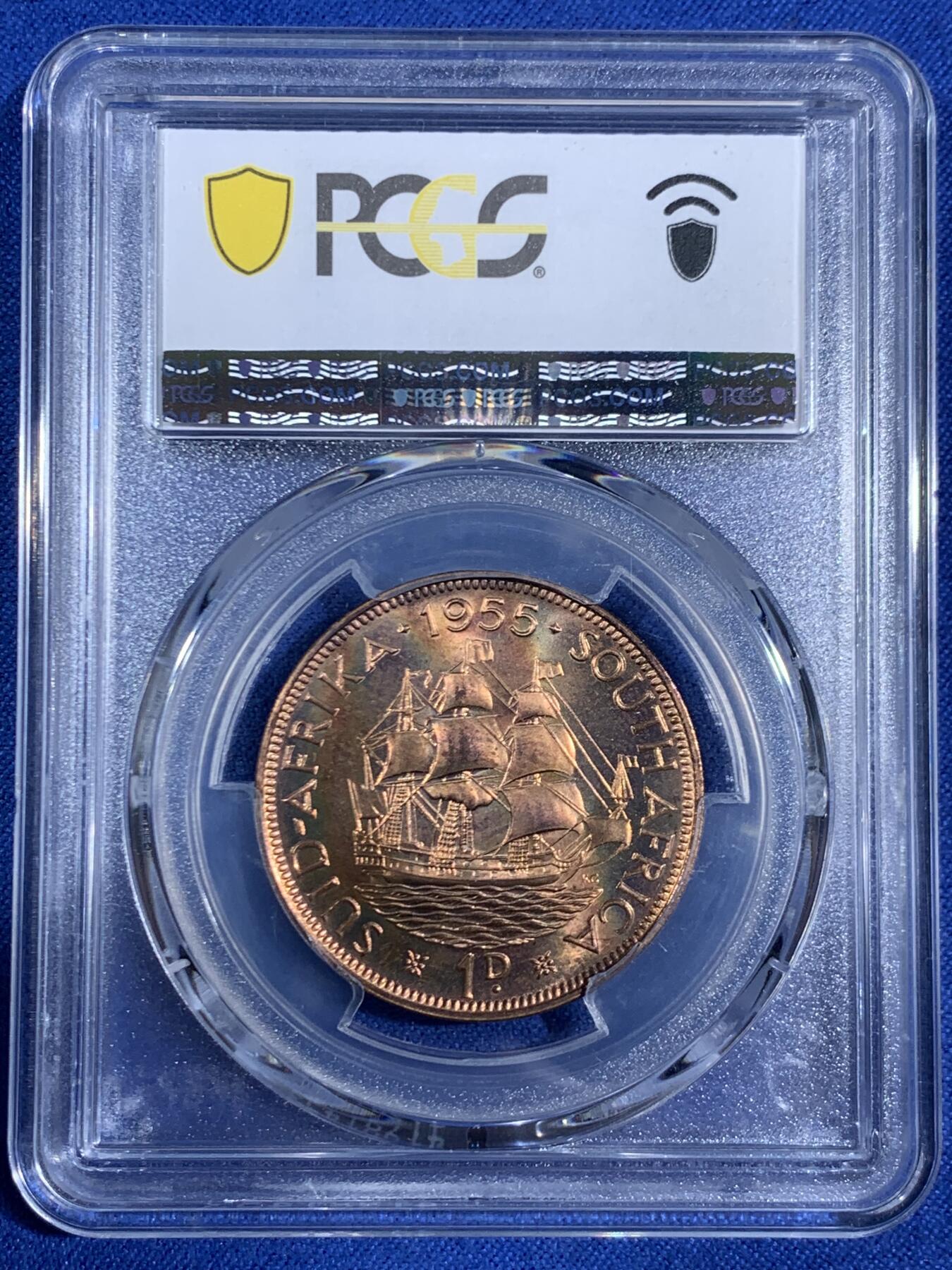 《竞宝斋》第468场 周日，周一 2场连拍 （全场包邮）欢迎送拍 PCGS PR66RD 南非1955年1便士，高分RD不易