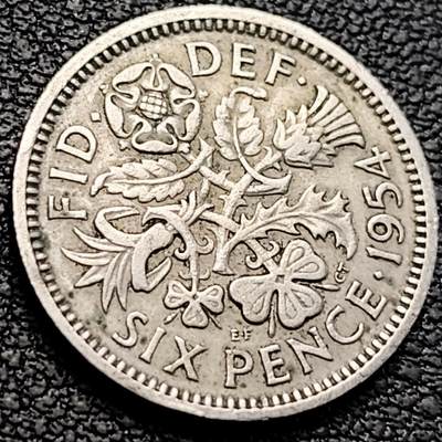 泉币菌-第205场-拍品多 请提前出价 - 1954年 英国6便士硬币 爱情幸运币 19.3mm 
