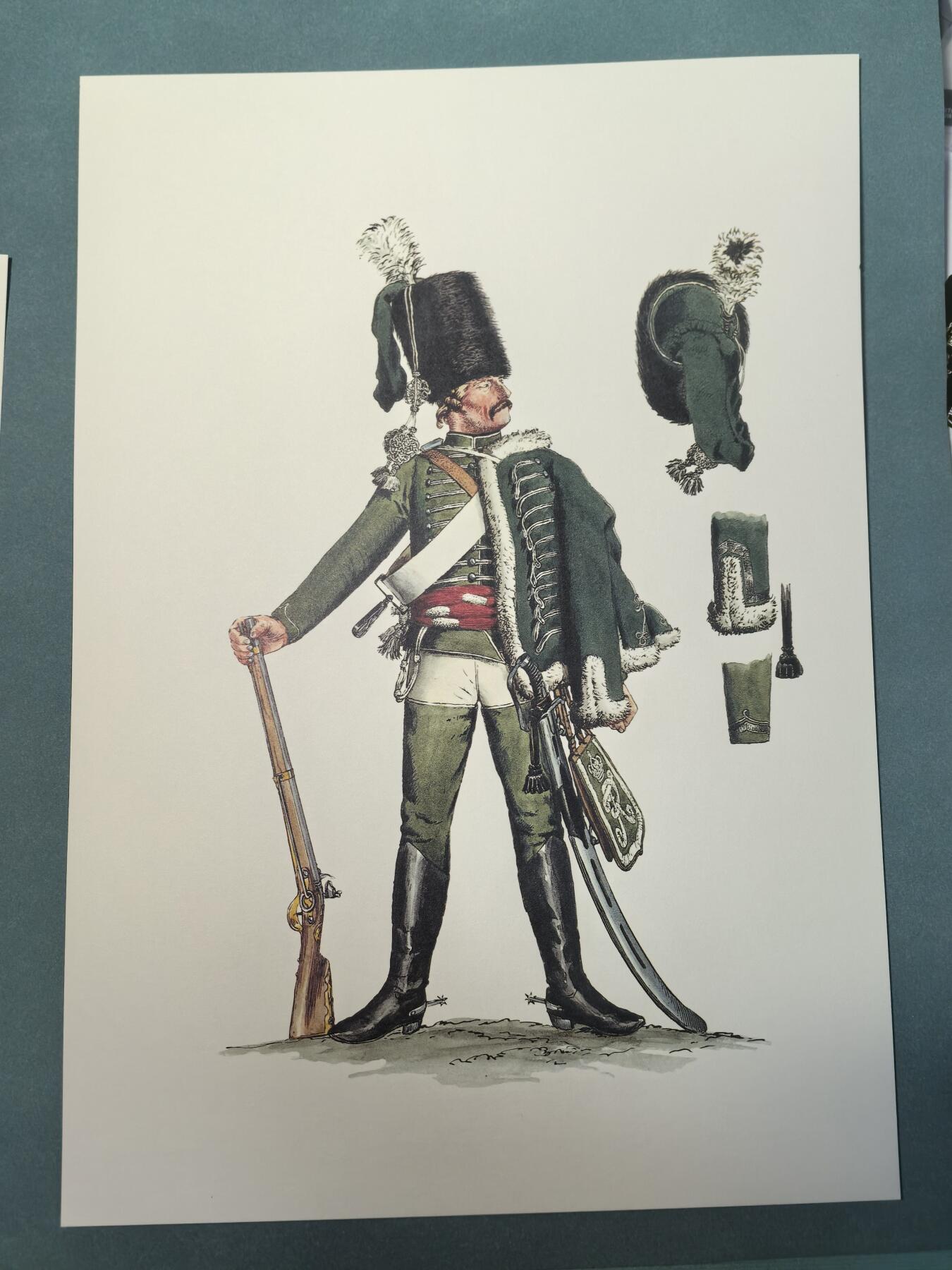 盛世勋华——号角文化勋章邮票专场拍卖第308期 大尺寸手绘图卡 普鲁士王国第1骠骑兵团骠骑兵 大A4尺寸 翻印自1851年出版《腓特烈大帝的军队》一书