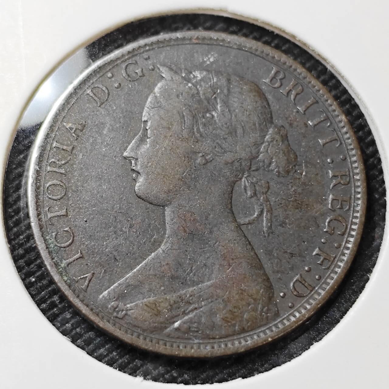 KK钱币收藏小铺   第404期 2月预留时间 周末发货  1869英国半便士铜币