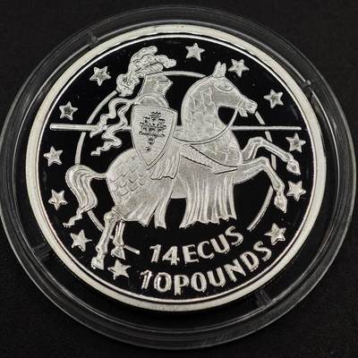 【淘币小摊】实时拍第八百七十九拍   银币套币场    每周一统一发货 - 直布罗陀（英）1992年14欧洲货币单位10英镑双币种精制银币 骑士 10克925银 发行量：2万