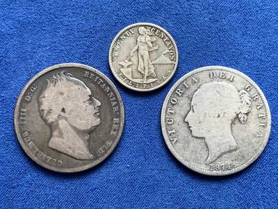 《竞宝斋》第468场 周日，周一 2场连拍 （全场包邮）欢迎送拍 - 三枚一组 乔四半克朗，小维半克朗，美属菲律宾20分银币，流通品相，包浆自然，总重30.25克。