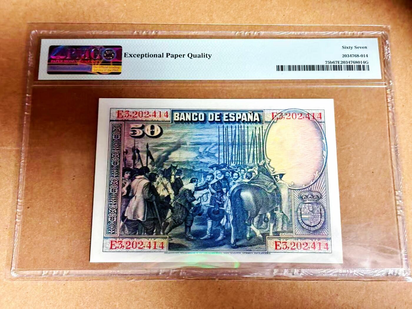 【Blue Auction】世界纸币精拍第792期——18级TOP拍卖/信誉/品质/专业/高效💫 西班牙 1928年50比塞塔 PMG67EPQ 高分