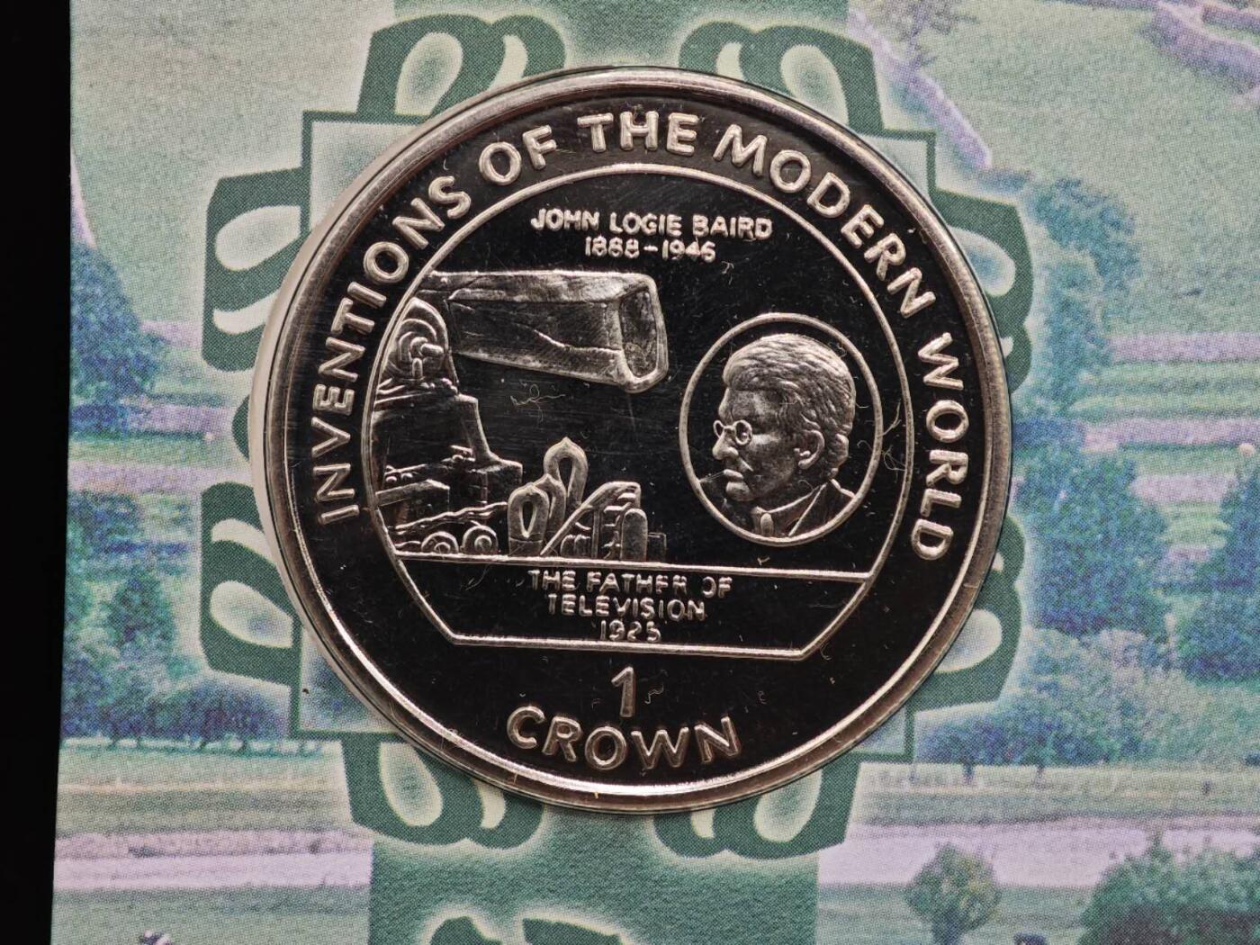  【淘币小摊】限时拍第八百七十八拍   克朗币邮币封场    每周一统一发货 马恩岛1995年现代世界发明-电视克朗纪念币邮币封