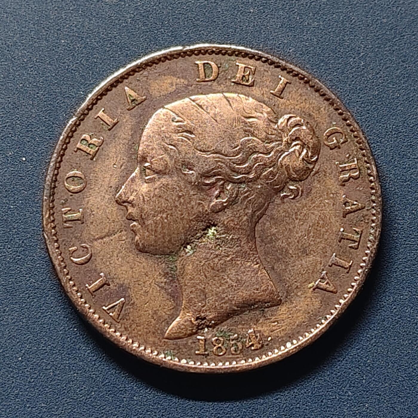 【全场包邮】纯粹捡漏拍510场 英国1854年少女维多利亚女王半便士铜币