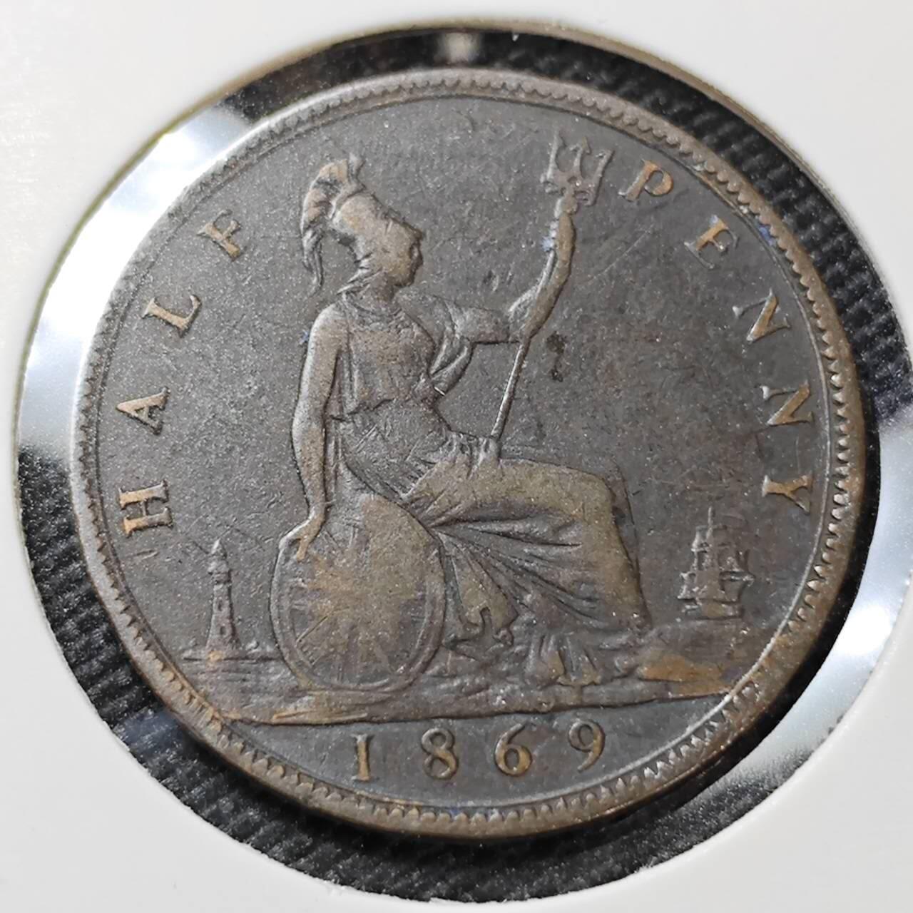 KK钱币收藏小铺   第404期 2月预留时间 周末发货  1869英国半便士铜币