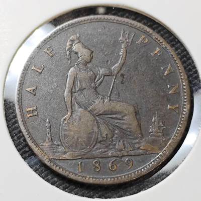 KK钱币收藏小铺   第404期 2月预留时间 周末发货 -  1869英国半便士铜币