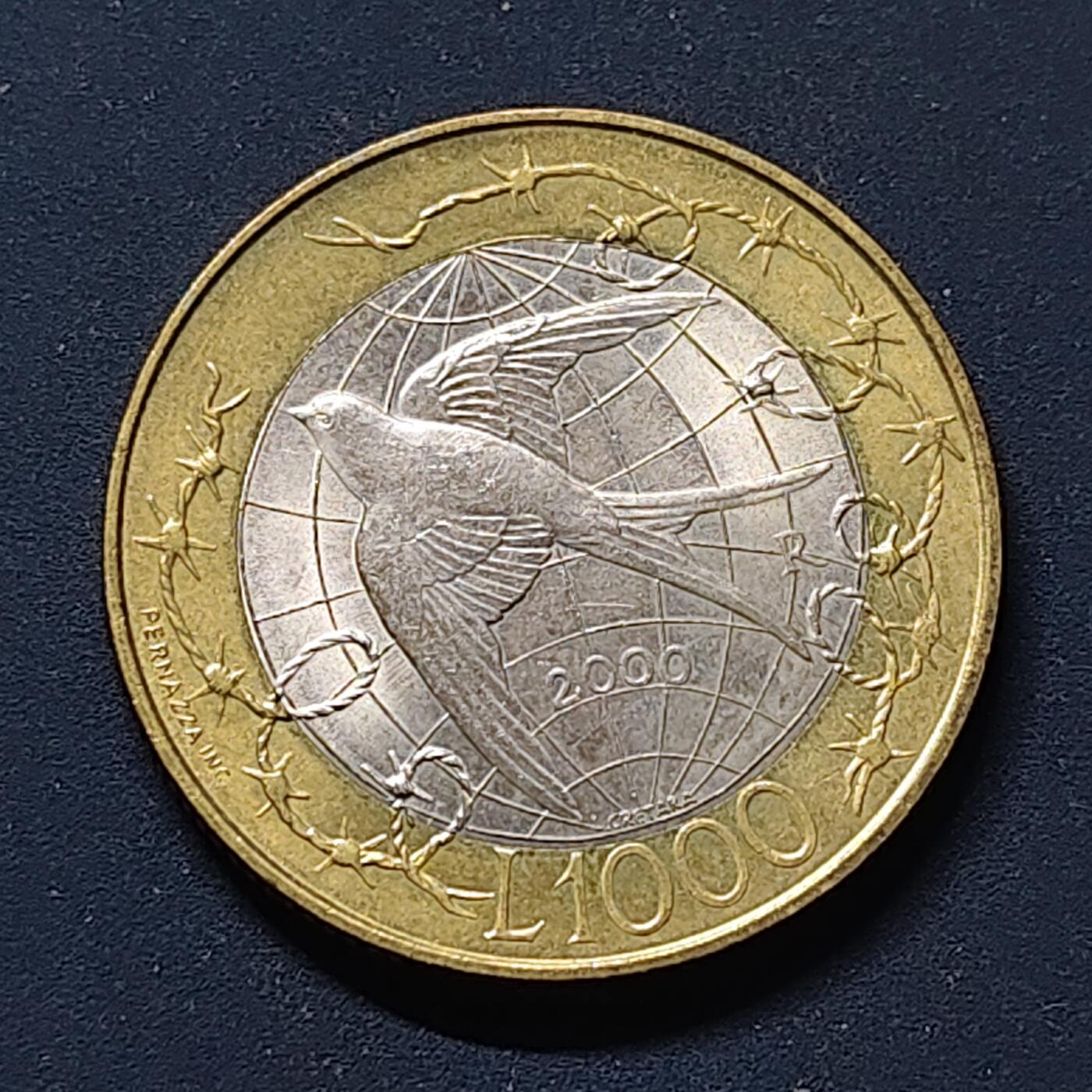 【全场包邮】纯粹捡漏拍510场 圣马力诺2000年1000里拉火种系列双色币-千禧