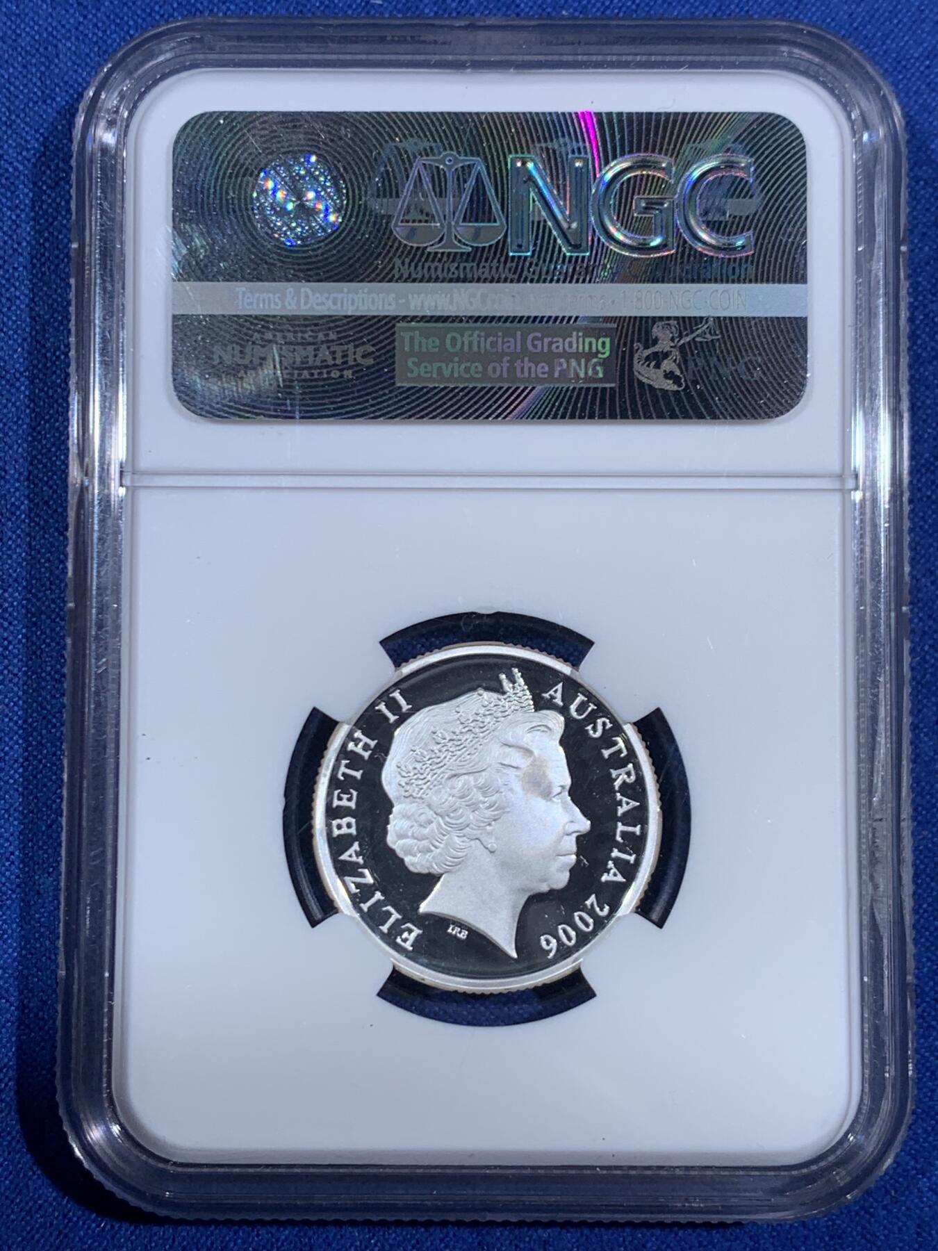 《竞宝斋》第468场 周日，周一 2场连拍 （全场包邮）欢迎送拍 NGC PF70UC 2006年澳大利亚电视50周年纪念1美元精制银币 999银 11.66克 带盒