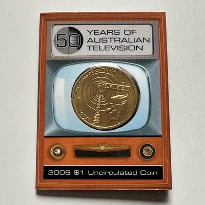 🌹外币初藏🌹🐯2026年第26场  各国纪念币专场 每周二四六晚8️⃣点 接代拍 - 澳大利亚 2006年 澳大利亚电视50周年 M厂版 1元纪念币 原装卡 墨尔本造币厂