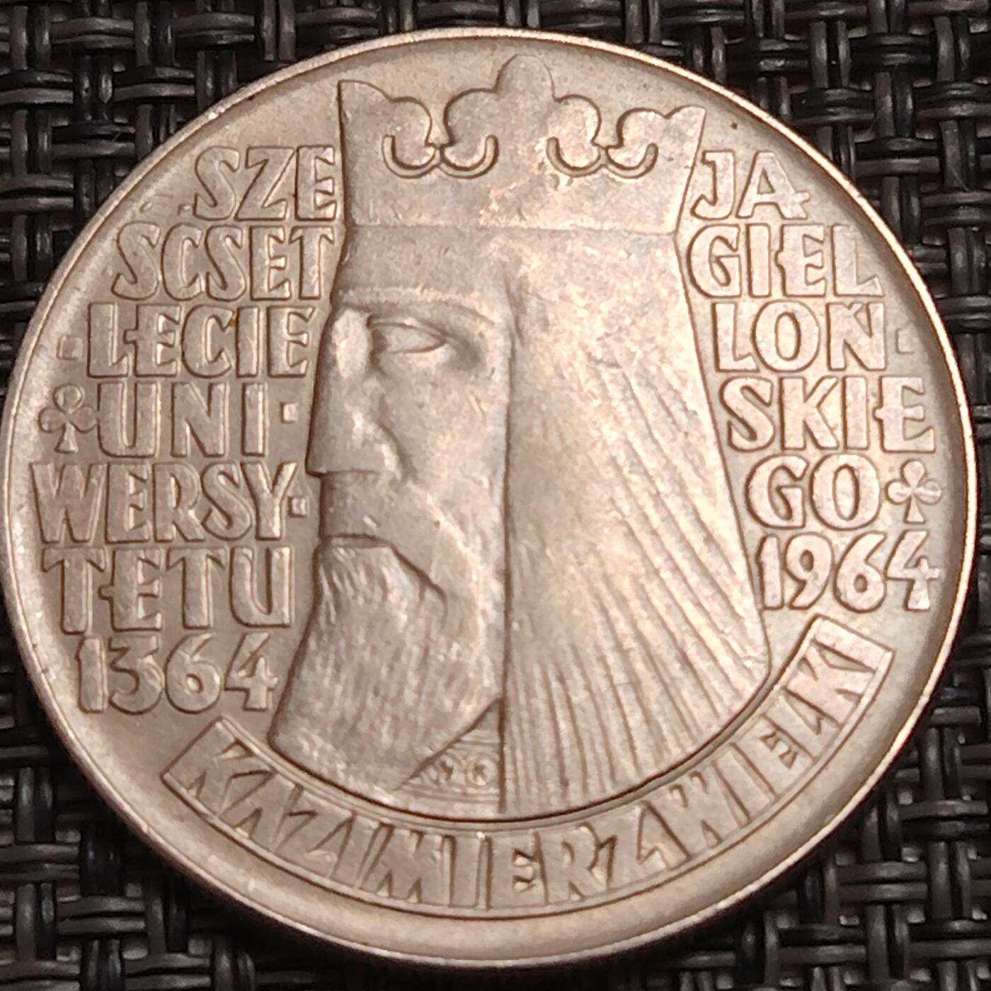 布加迪🐬～世界钱币(上海)🌾第 280 期 /  各国套币和散币 波兰🇵🇱 1964年 10兹罗提纪念币 雅盖耶洛大学建校 600周年 31mm