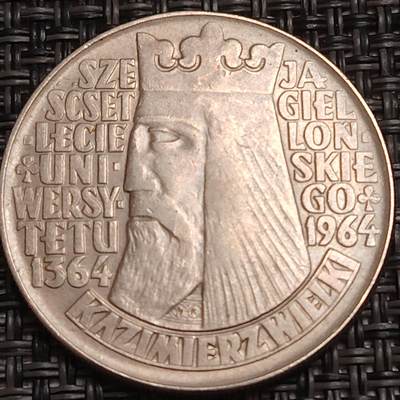 布加迪🐬～世界钱币(上海)🌾第 280 期 /  各国套币和散币 - 波兰🇵🇱 1964年 10兹罗提纪念币 雅盖耶洛大学建校 600周年 31mm