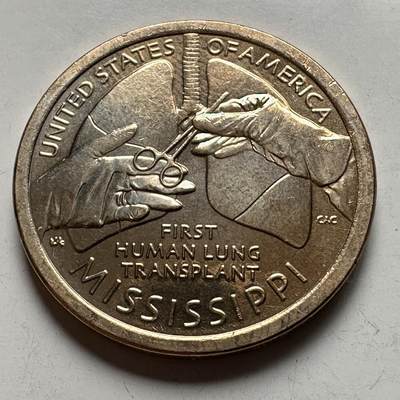 🌹外币初藏🌹🐯2026年第26场  各国纪念币专场 每周二四六晚8️⃣点 接代拍 - 美国 2023年 创新者系列密西西比州主题 纪念人类首例肺移植的医学突破成就 1元纪念币