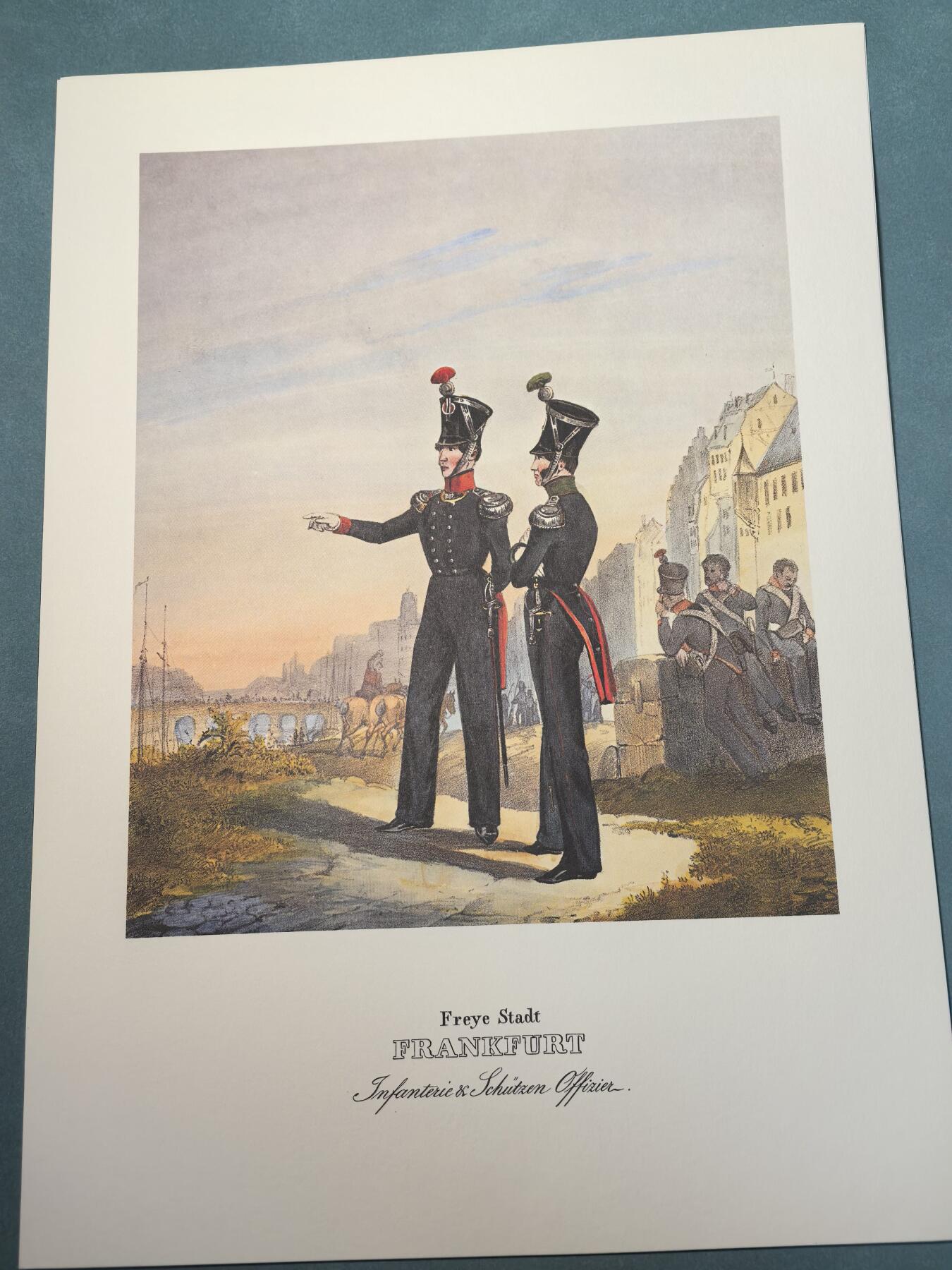 盛世勋华——号角文化勋章邮票专场拍卖第308期 大尺寸手绘图卡 法兰克福自由市步兵军官 大A4尺寸 翻印自1848年出版《德意志陆军》一书