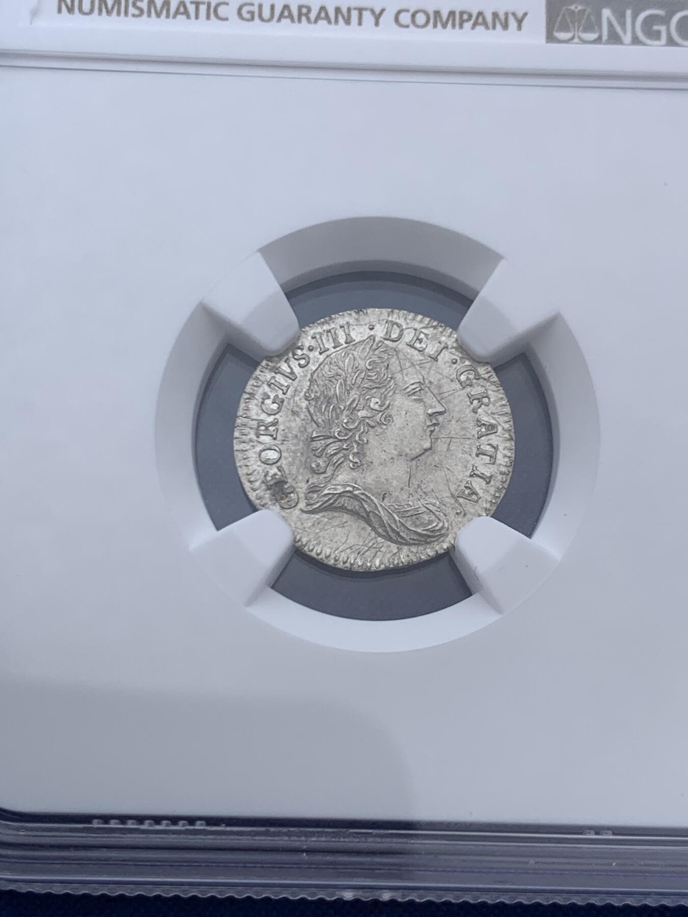 《竞宝斋》第468场 周日，周一 2场连拍 （全场包邮）欢迎送拍 NGC UNCD 英国1762年乔治三世3便士濯足币