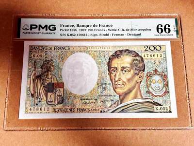 【Blue Auction】世界纸币精拍第792期——18级TOP拍卖/信誉/品质/专业/高效💫 - 法国 1987年200法郎 孟德斯鸠 PMG66EPQ 