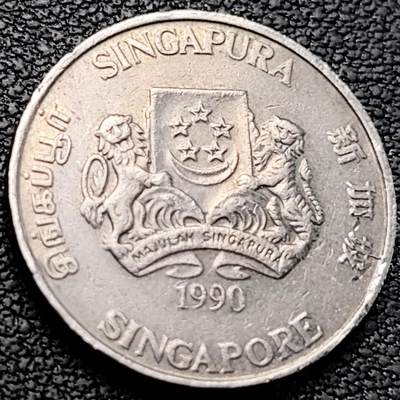 泉币菌-第205场-拍品多 请提前出价 - 1990 高币值 新加坡20分 绒球花 高盾徽版 直径21.36mm