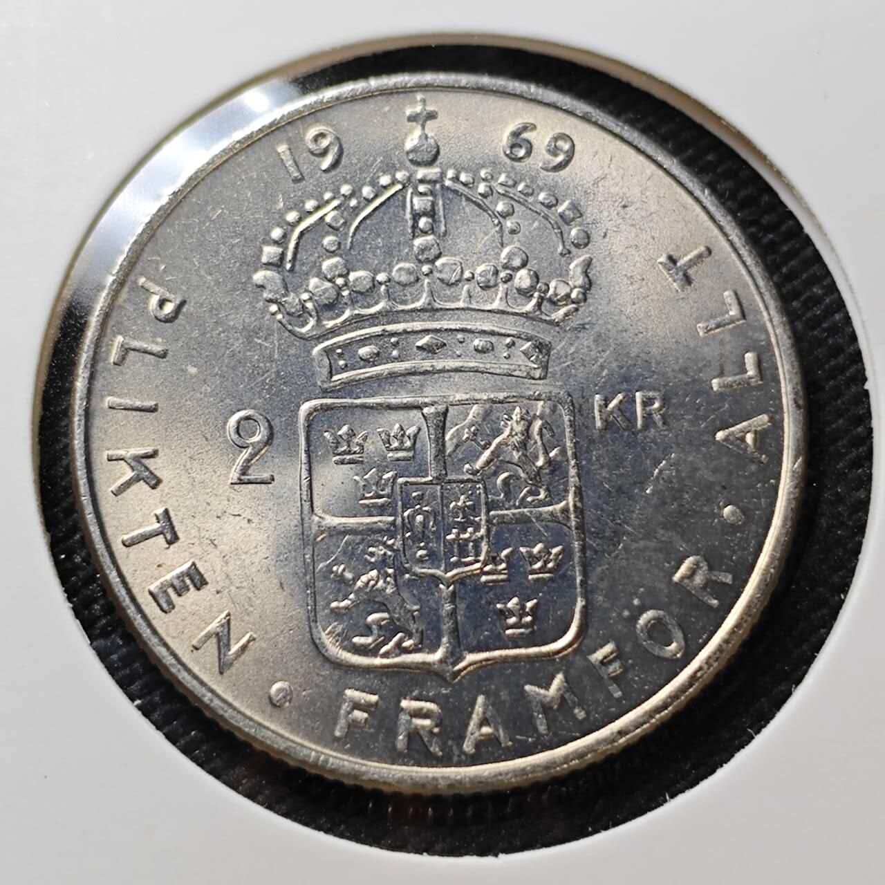 KK钱币收藏小铺   第404期 2月预留时间 周末发货  1969瑞典2克朗 好品