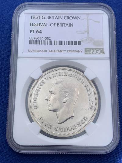 《竞宝斋》第468场 周日，周一 2场连拍 （全场包邮）欢迎送拍 - NGC PL64 英国1951年乔六马剑，最后的马剑克朗镍币