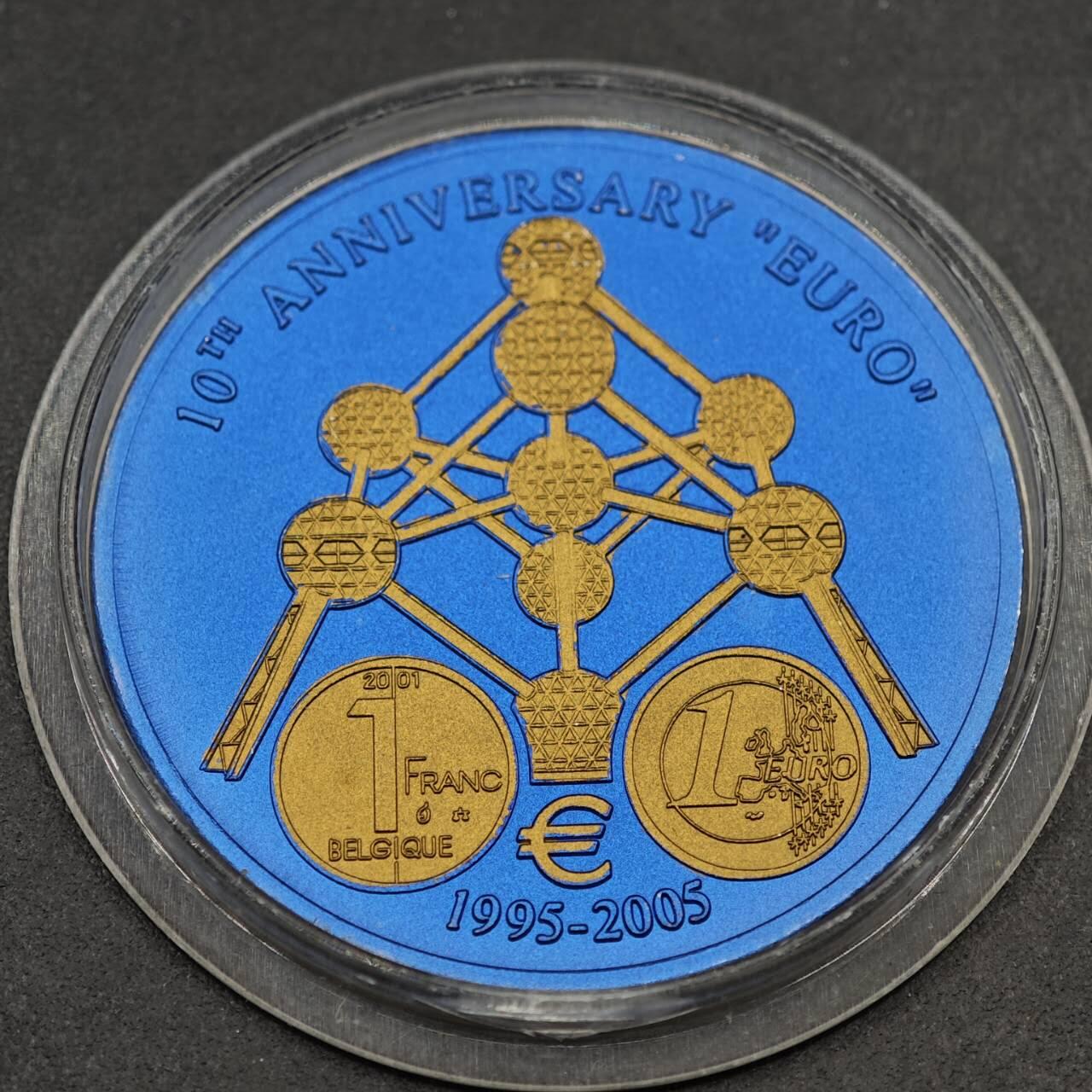 【淘币小摊】实时拍第八百七十九拍   银币套币场    每周一统一发货 利比里亚2005年5元蓝铌部分镀金纪念币 欧元发行10周年-比利时 7.78克铌