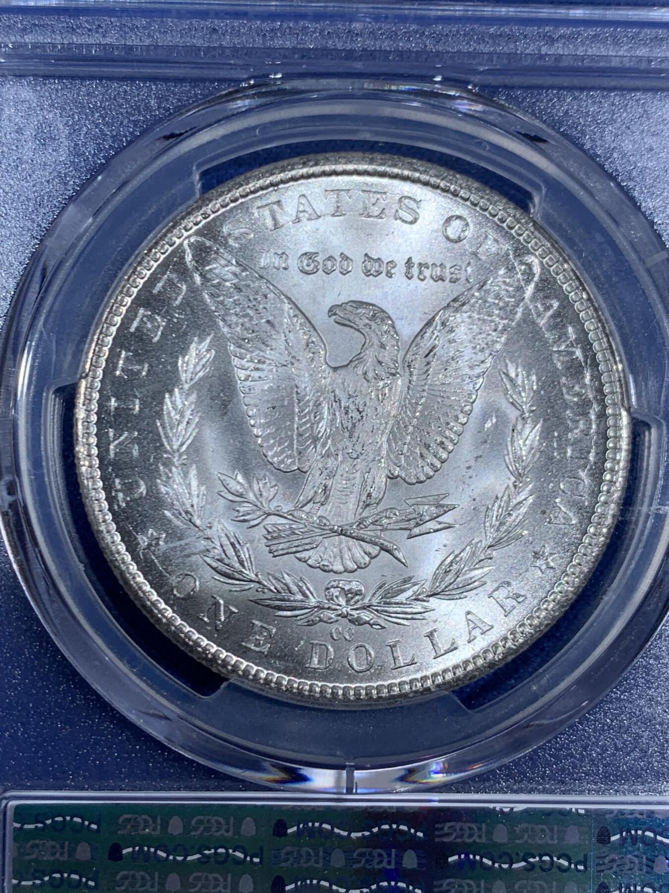 《竞宝斋》第468场 周日，周一 2场连拍 （全场包邮）欢迎送拍 PCGS MS65 美国 1884 CC 摩根 稀有卡森厂 高分难得 车轮转光