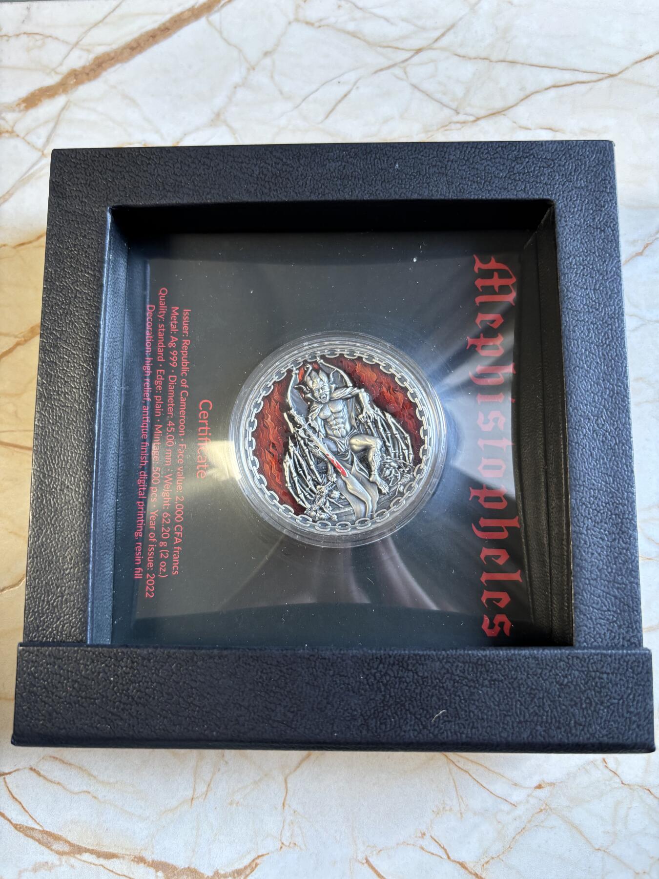 第193期拍卖 喀麦隆2022年天使魔王系列梅菲斯特费勒斯2盎司纪念银币，999银，发行500枚