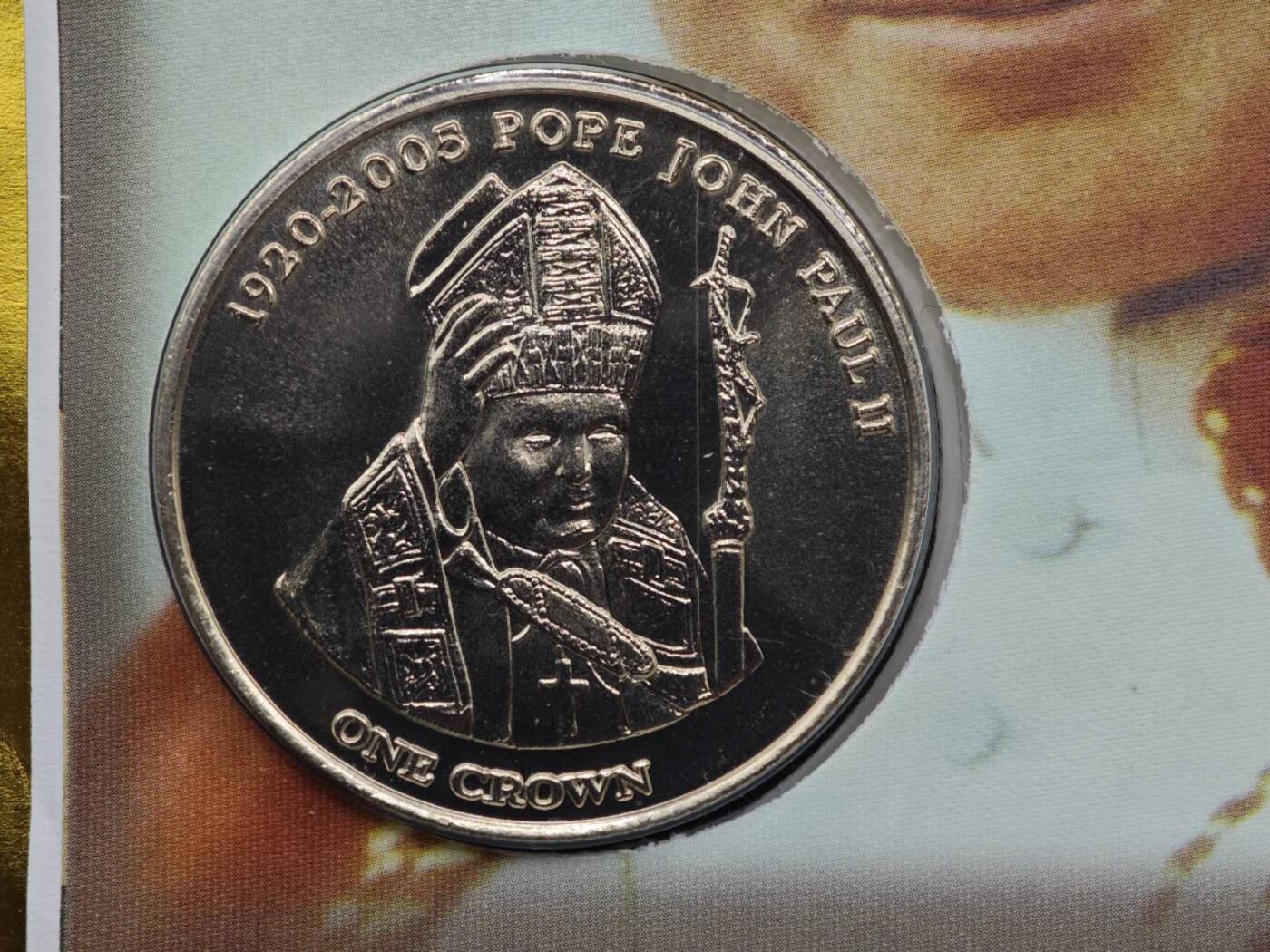  【淘币小摊】限时拍第八百七十八拍   克朗币邮币封场    每周一统一发货 特里斯坦达库尼亚2005年教皇克朗纪念币邮币封