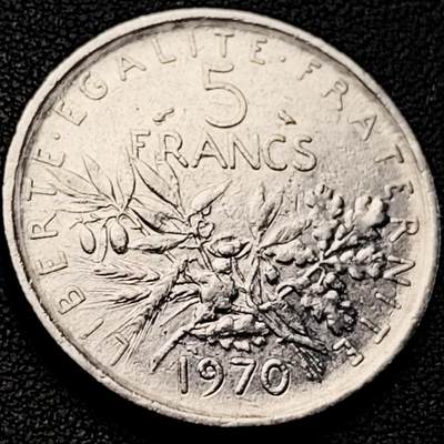 泉币菌-第205场-拍品多 请提前出价 - 法国早期（1976年）5法郎大镍币 29MM 播种女神 入欧前末版 绝版币