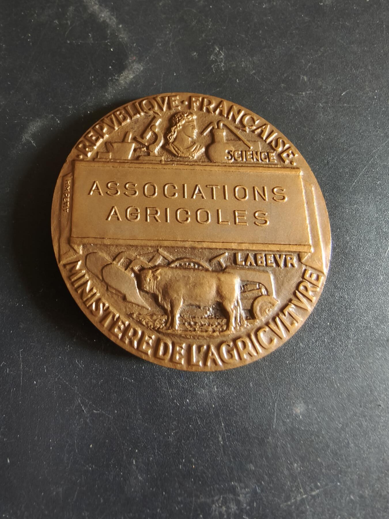 老王徽章第186期 法国农业协会大铜章    原盒    直径50mm    重量63.1g