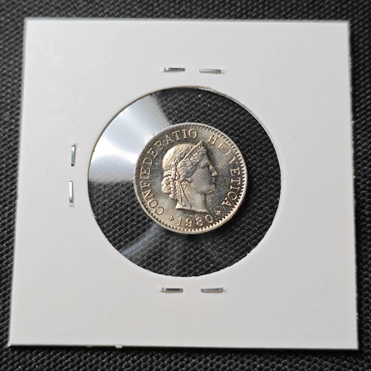 KK钱币收藏小铺   第404期 2月预留时间 周末发货  1980瑞士5分 好品