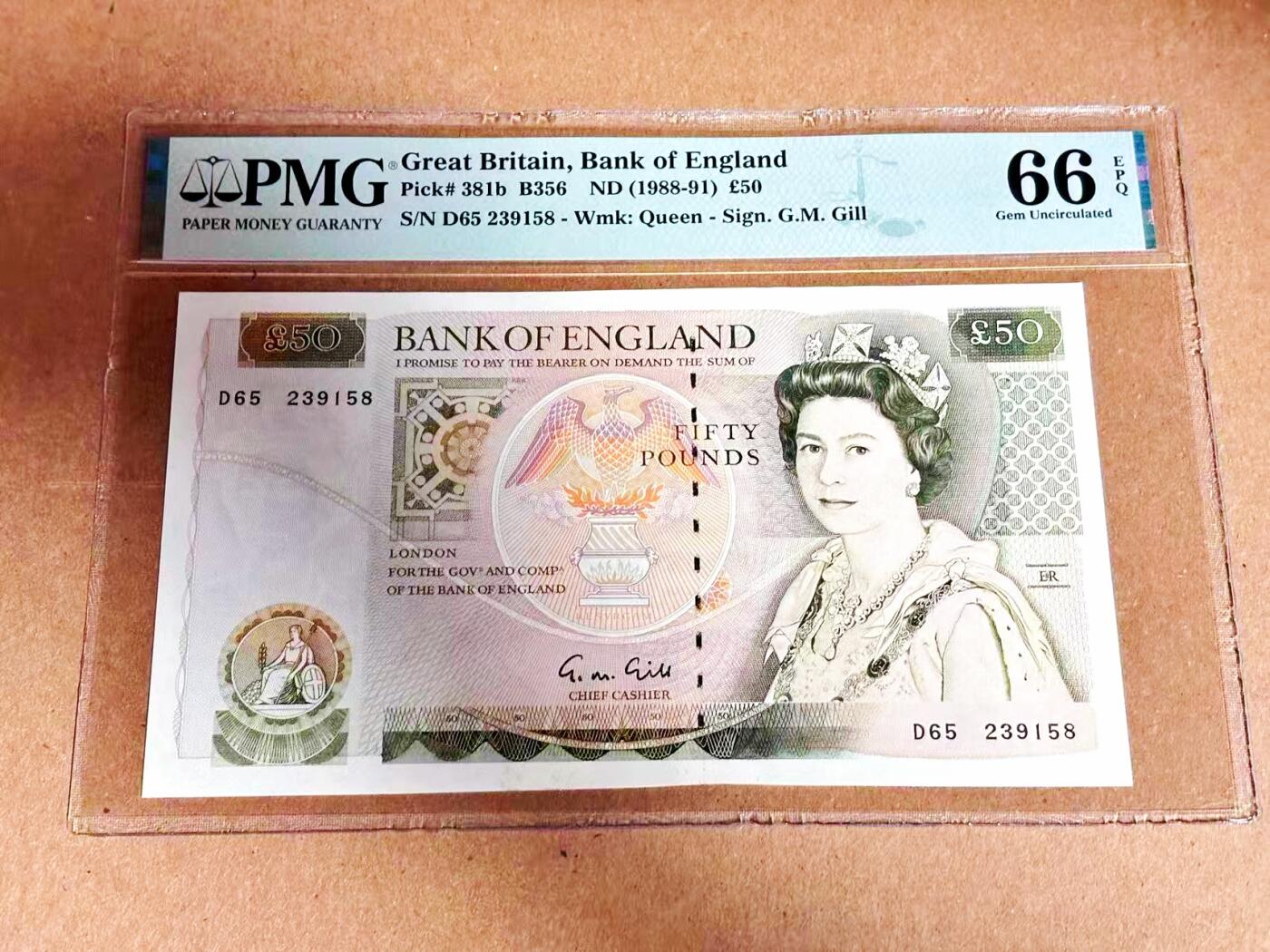 【Blue Auction】世界纸币精拍第792期——18级TOP拍卖/信誉/品质/专业/高效💫 【p381b】英国 1988-91年50镑 PMG66EPQ 