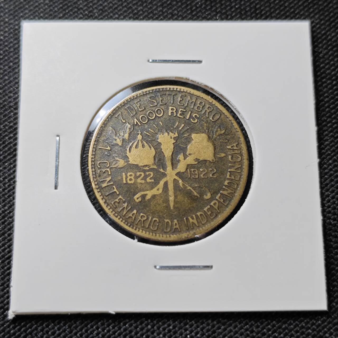 KK钱币收藏小铺   第404期 2月预留时间 周末发货  1922巴西1000瑞斯铜币 纪念币