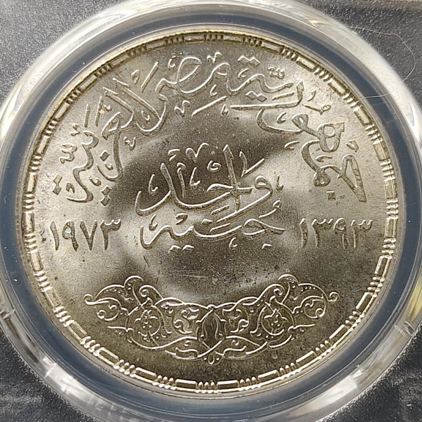 【全场包邮】纯粹捡漏拍511场 【收藏级·亚军分】埃及1973年1镑FAO大坝纪念银币【40毫米25克72%】-PCGS MS66（更高分10枚）