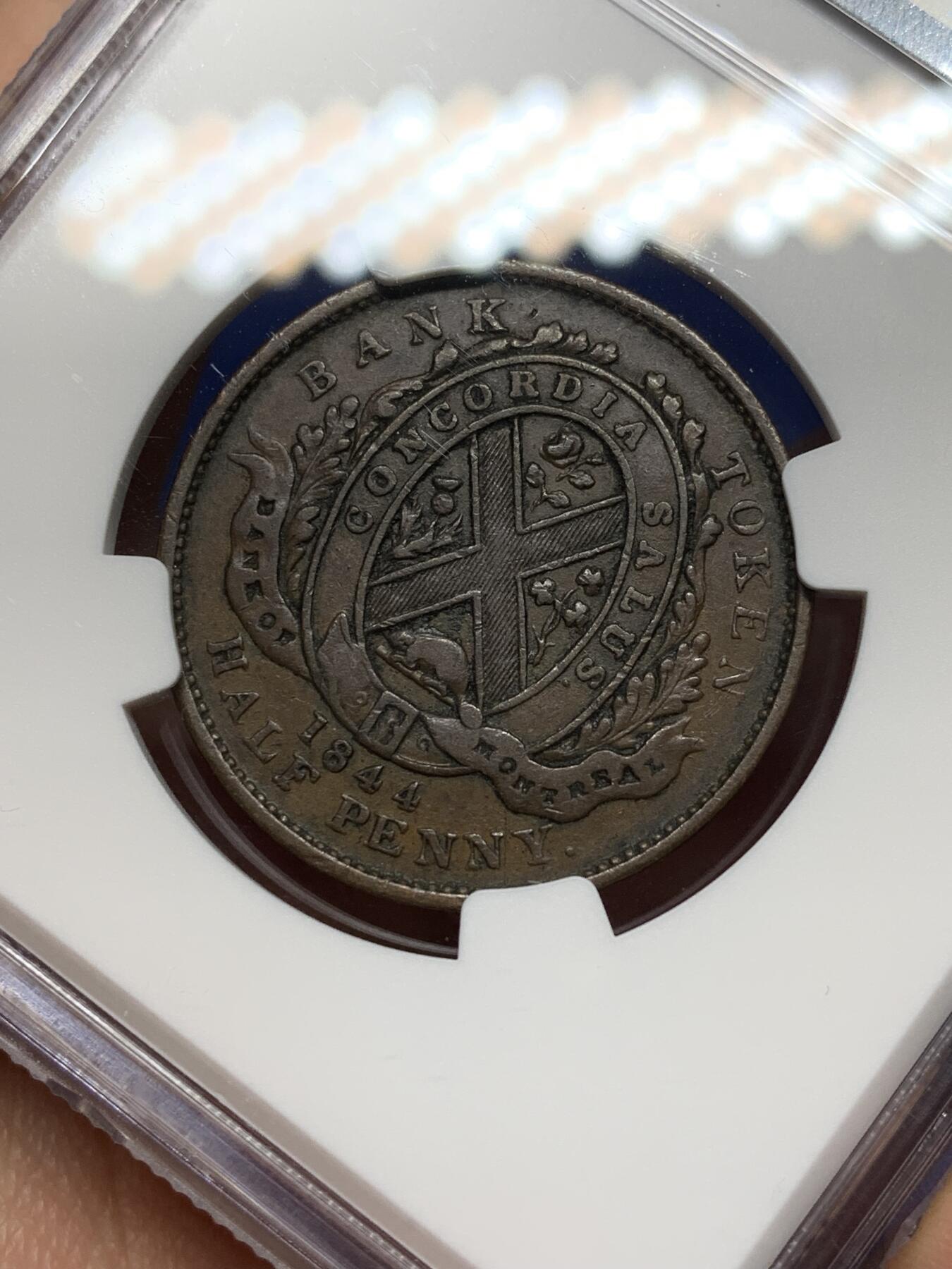 《竞宝斋》第468场 周日，周一 2场连拍 （全场包邮）欢迎送拍 NGC AU50BN 加拿大蒙特利尔半便士铜币，经典品种，AU状态不错