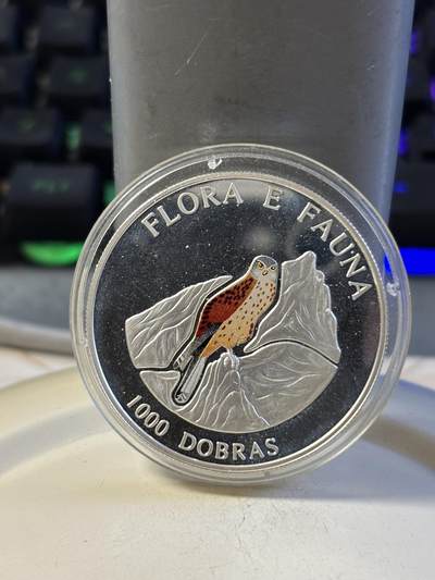 第193期拍卖 - 圣多美和普林西比1995年彩银鸟纪念银币，925银，25克，有氧化