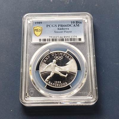 【全场包邮】纯粹捡漏拍511场 - 安道尔1989年10第纳尔巴塞罗那奥运会精制纪念银币【32毫米12克92.5%】-PCGS PR66 DCAM