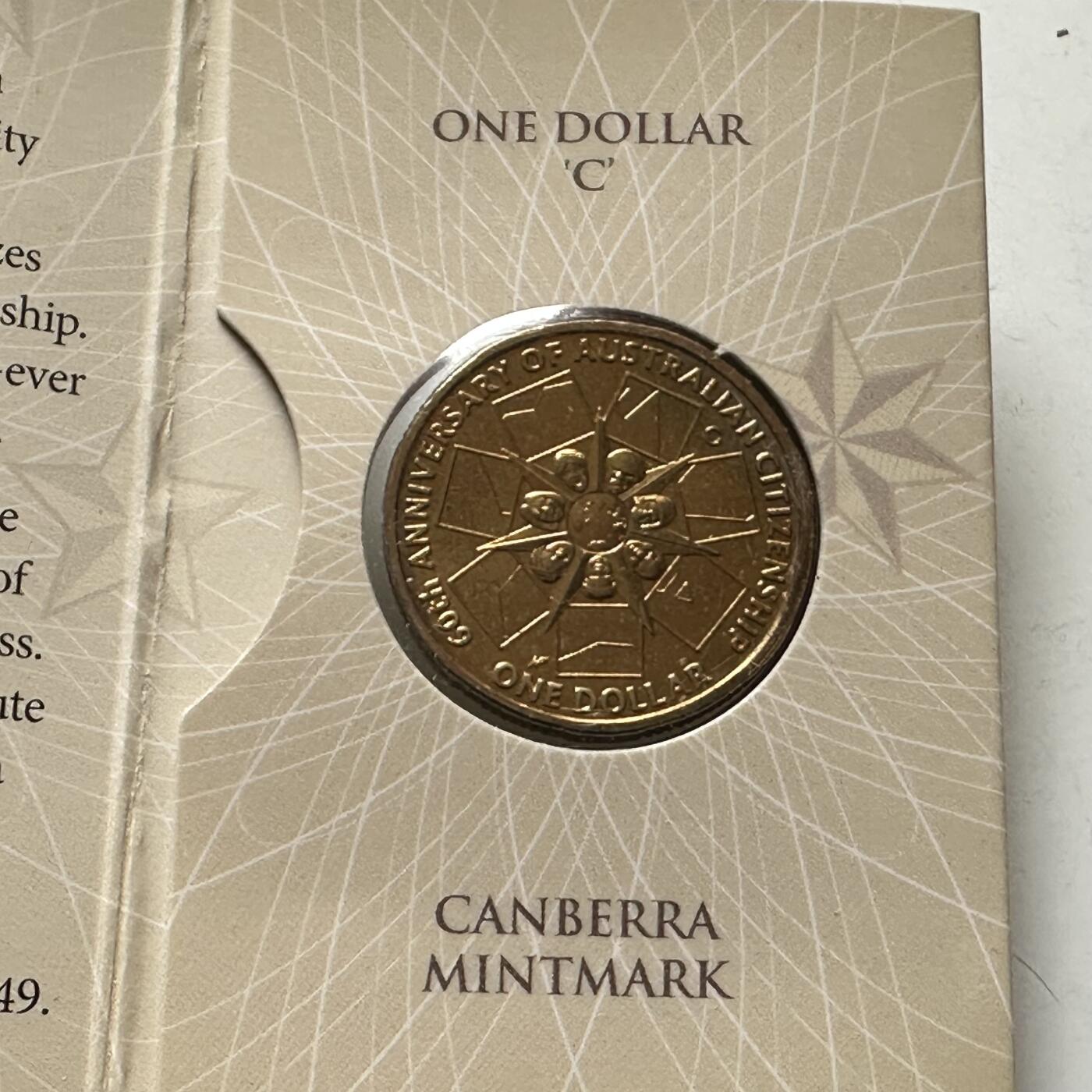 🌹外币初藏🌹🐯2026年第26场  各国纪念币专场 每周二四六晚8️⃣点 接代拍 澳大利亚 1999年 澳大利亚公民权60周年 C厂版 1元纪念币 原装卡 堪培拉造币厂