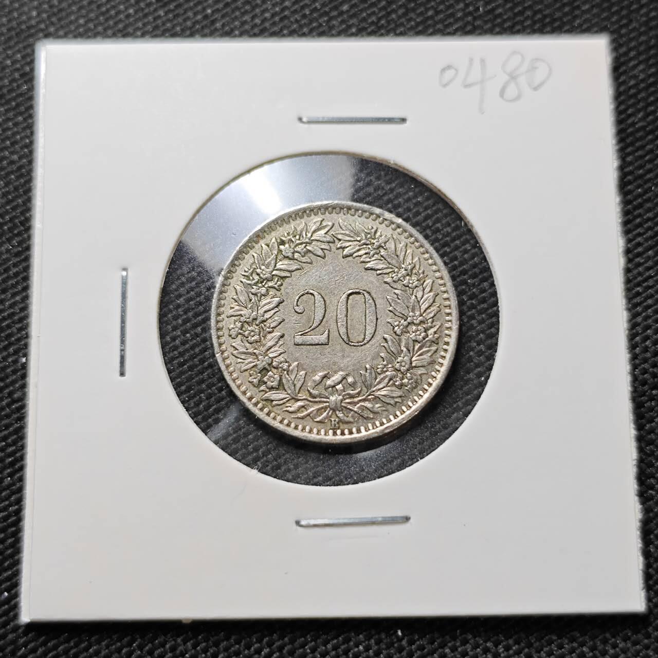 KK钱币收藏小铺   第404期 2月预留时间 周末发货  1955瑞士20分