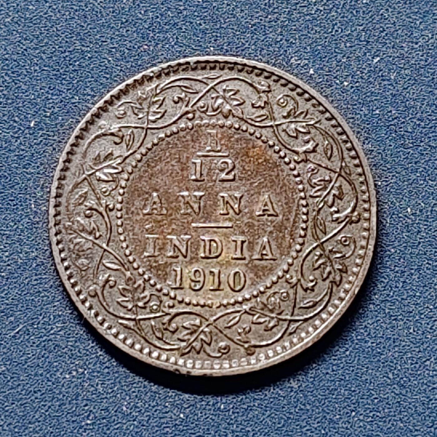 【全场包邮】纯粹捡漏拍510场 英属印度1910年爱德华七世1/12安娜铜币