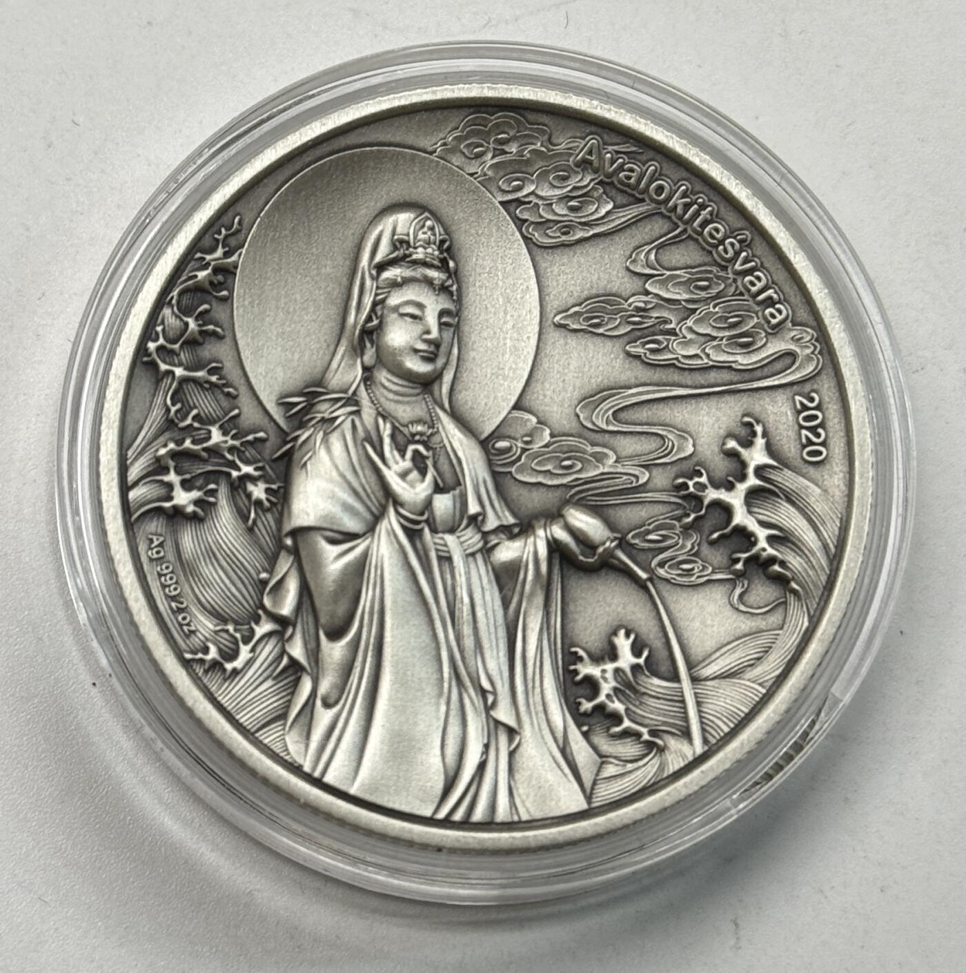 S&S Numismatic世界钱币-拍卖 第121期  萨摩亚2020年 观世音菩萨（梵文Avalokitesvara）5元双面凹高浮雕仿古银币 2盎司999银 发行量：999枚 盒证齐全