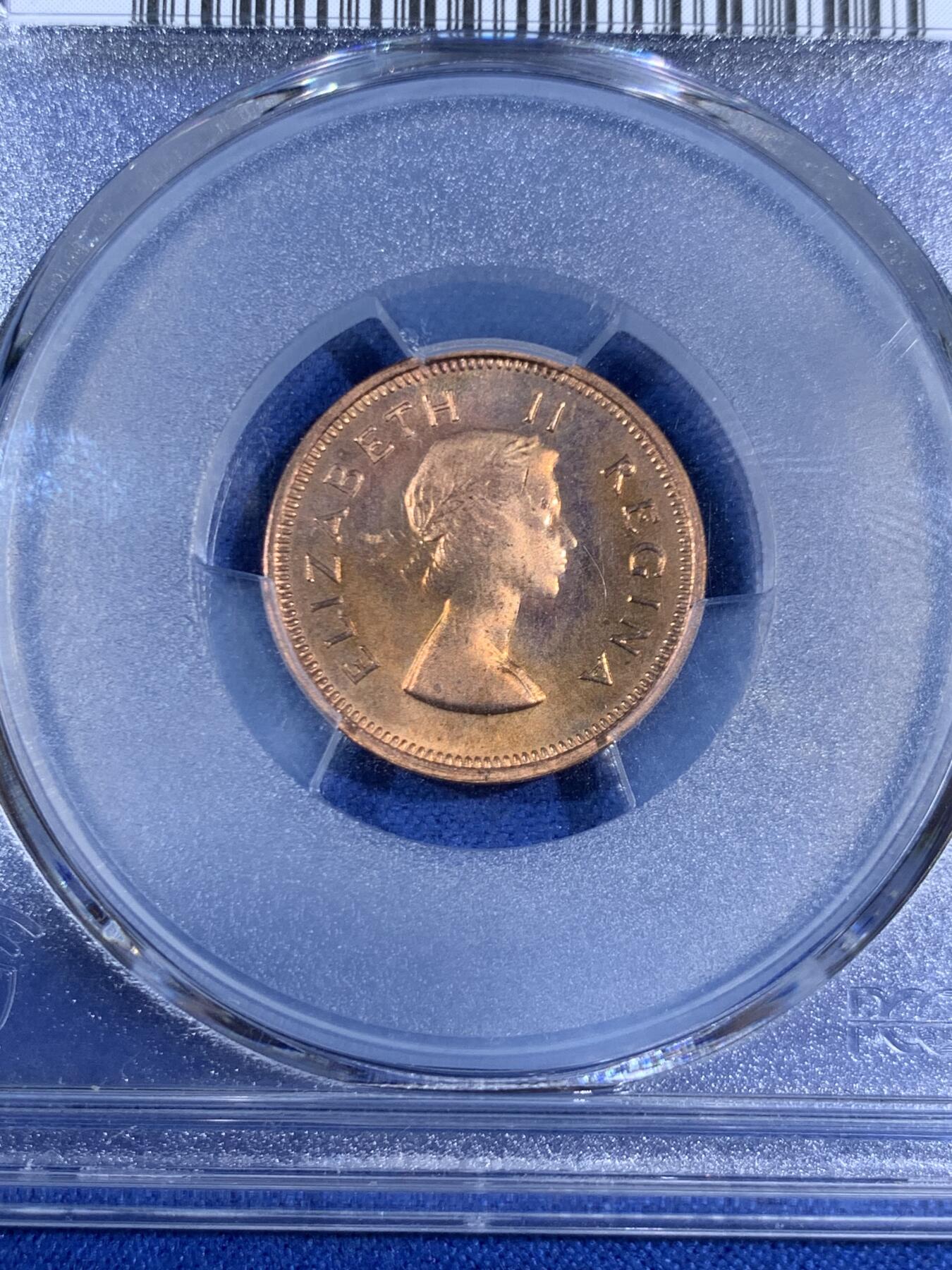 《竞宝斋》第468场 周日，周一 2场连拍 （全场包邮）欢迎送拍 PCGS PR66RD 1955年南非1/4便士，高分RD不易