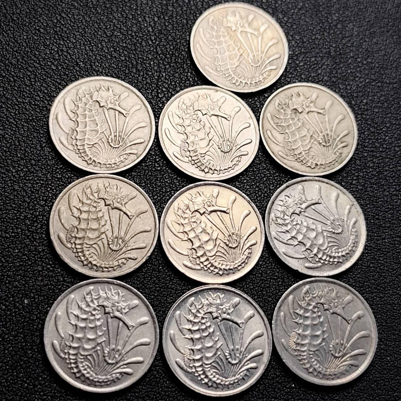 泉币菌-第205场-拍品多 请提前出价 10枚 高币值一组 新加坡 10仙镍币 海马 混合年份未挑