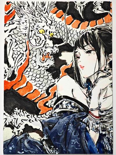 白泽拍卖卡牌手绘专场第33期（去岁千般皆如愿 今年万事定称心） - 2025 白石工作室手绘卡 大卡 龙女 尺寸：11.9cm*16.8cm 迟迟亲签