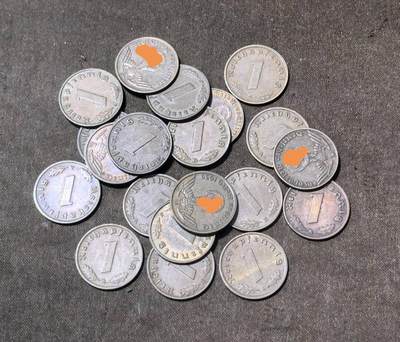 北京马甸外国币专卖第148期，非贵金属外国流通币，纪念币币，中国早期纪念币专场，陆续上拍，欢迎关注 - 德国帝国二战时期W字1芬尼铜币20枚