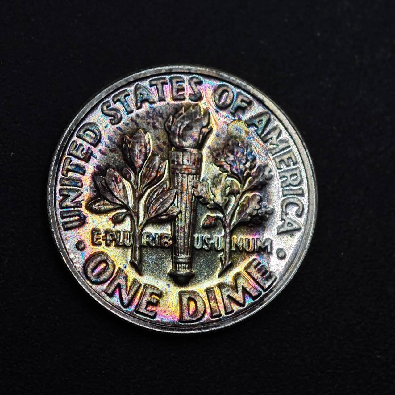 【淘币小摊】实时拍第八百七十九拍   银币套币场    每周一统一发货 美国1961年罗斯福10分精制银币五彩包浆